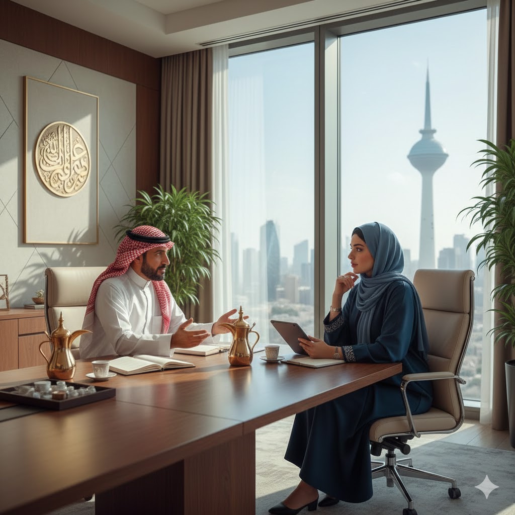Saudi male and female in a coaching discussion